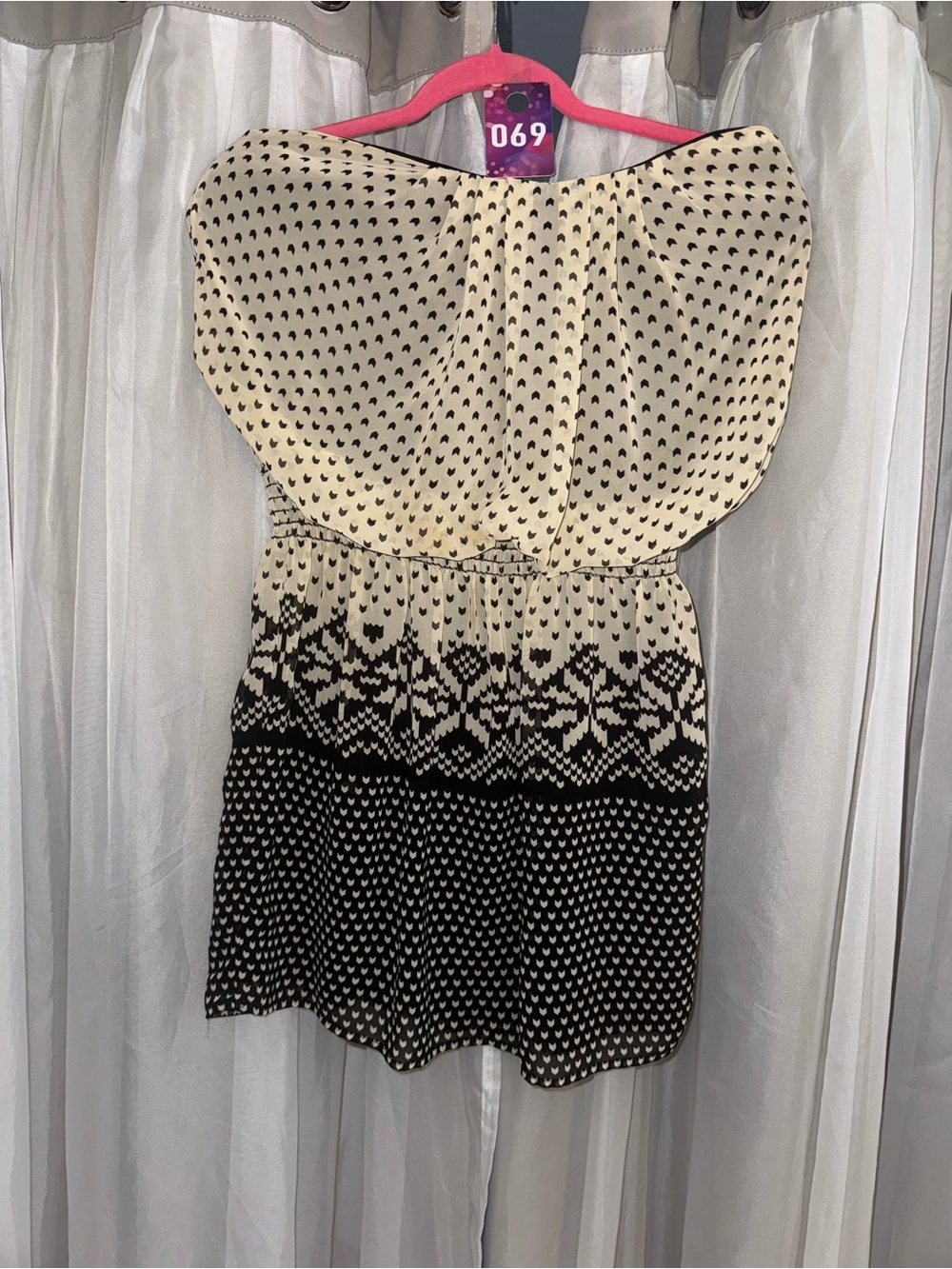 Strapless Heart Print Dress in Cream and Black